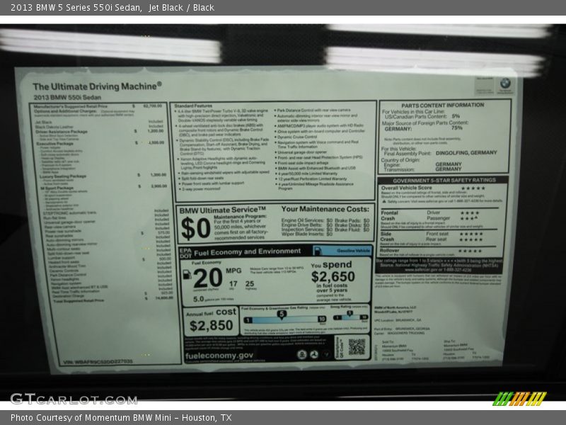 Jet Black / Black 2013 BMW 5 Series 550i Sedan