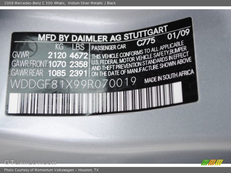 Iridium Silver Metallic / Black 2009 Mercedes-Benz C 300 4Matic