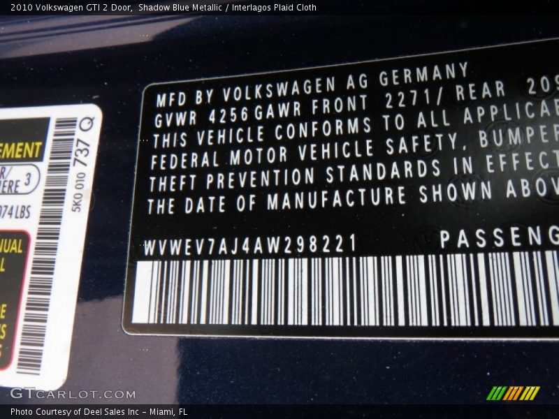 Shadow Blue Metallic / Interlagos Plaid Cloth 2010 Volkswagen GTI 2 Door