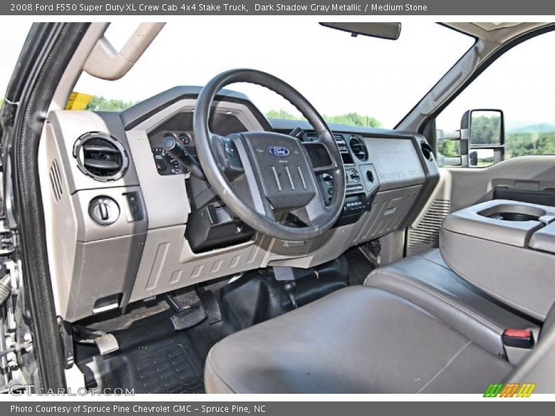 Dark Shadow Gray Metallic / Medium Stone 2008 Ford F550 Super Duty XL Crew Cab 4x4 Stake Truck