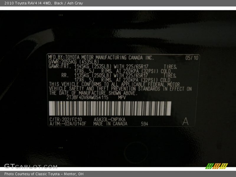 Black / Ash Gray 2010 Toyota RAV4 I4 4WD