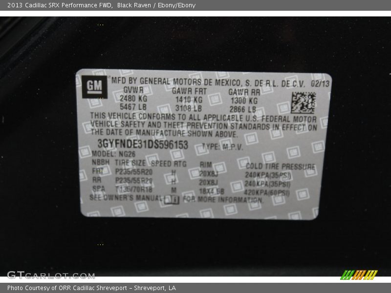 Black Raven / Ebony/Ebony 2013 Cadillac SRX Performance FWD