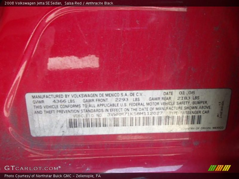 Salsa Red / Anthracite Black 2008 Volkswagen Jetta SE Sedan