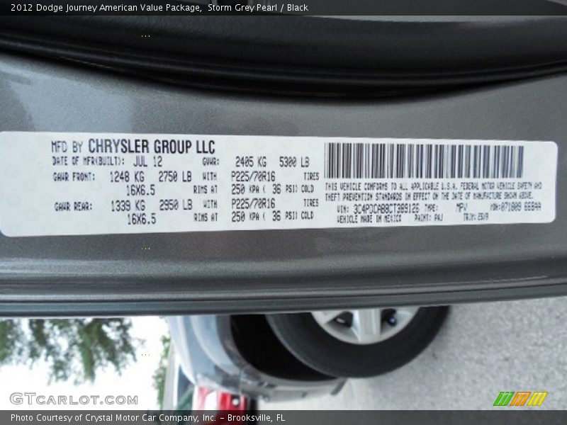Storm Grey Pearl / Black 2012 Dodge Journey American Value Package