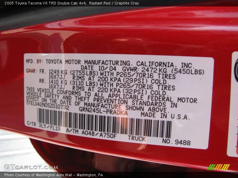 Radiant Red / Graphite Gray 2005 Toyota Tacoma V6 TRD Double Cab 4x4