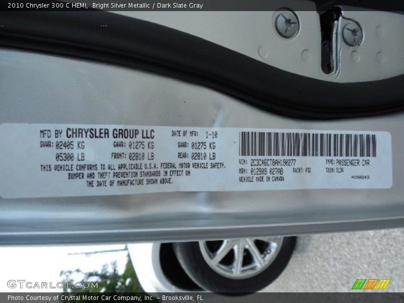 Bright Silver Metallic / Dark Slate Gray 2010 Chrysler 300 C HEMI