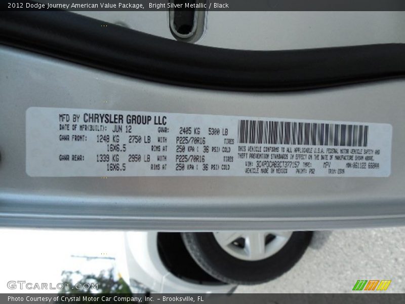 Bright Silver Metallic / Black 2012 Dodge Journey American Value Package
