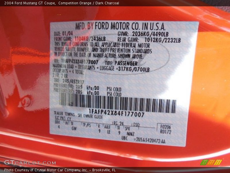 Competition Orange / Dark Charcoal 2004 Ford Mustang GT Coupe