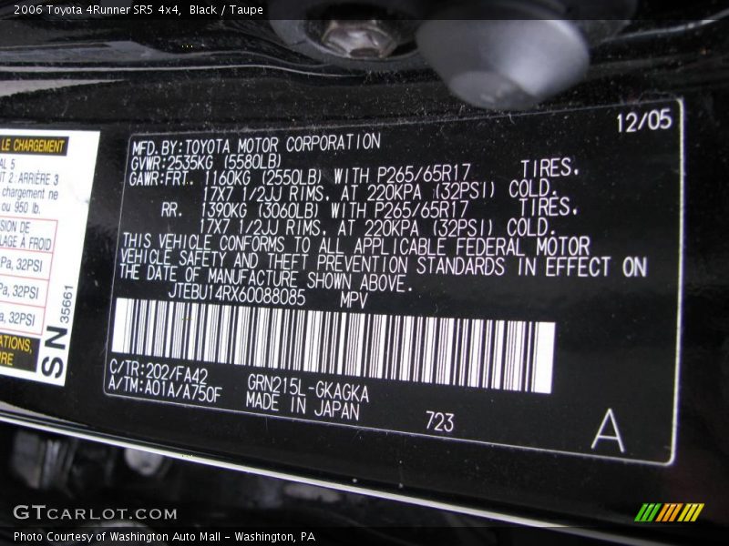 Black / Taupe 2006 Toyota 4Runner SR5 4x4