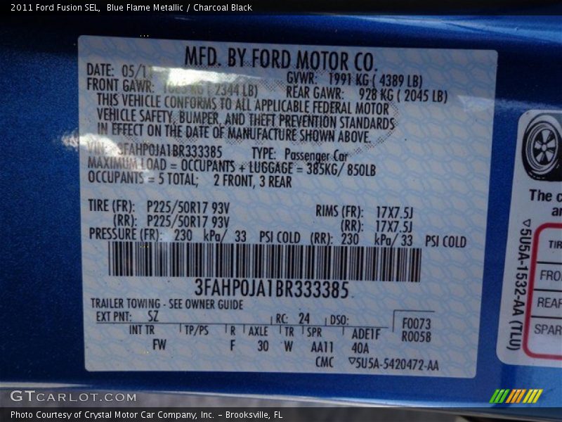 Blue Flame Metallic / Charcoal Black 2011 Ford Fusion SEL