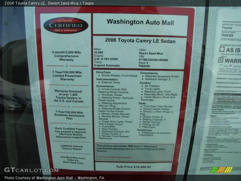 Desert Sand Mica / Taupe 2006 Toyota Camry LE