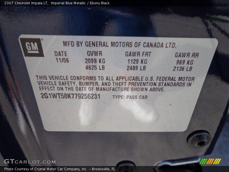 Imperial Blue Metallic / Ebony Black 2007 Chevrolet Impala LT
