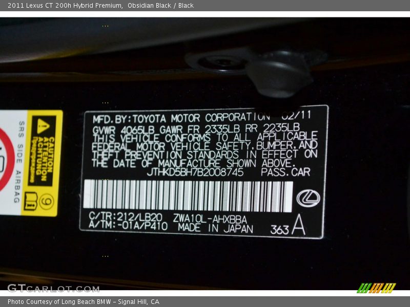 Obsidian Black / Black 2011 Lexus CT 200h Hybrid Premium