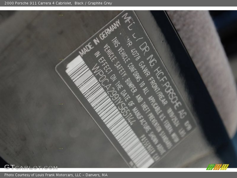Black / Graphite Grey 2000 Porsche 911 Carrera 4 Cabriolet