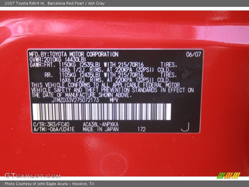 Barcelona Red Pearl / Ash Gray 2007 Toyota RAV4 I4