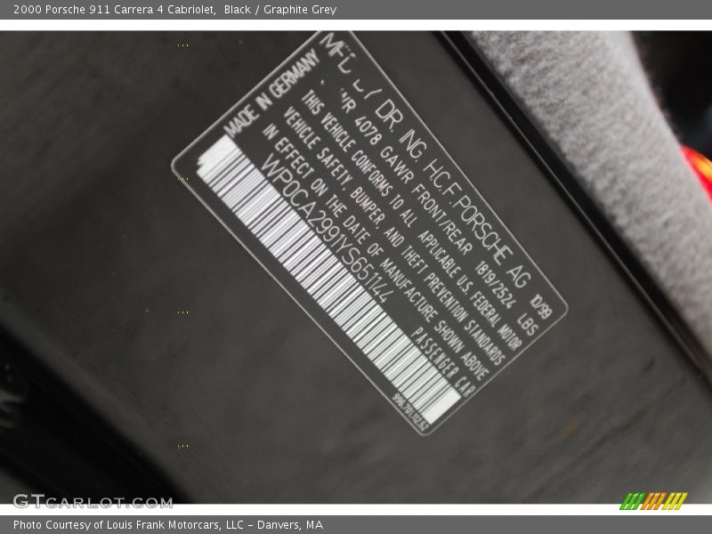 Black / Graphite Grey 2000 Porsche 911 Carrera 4 Cabriolet