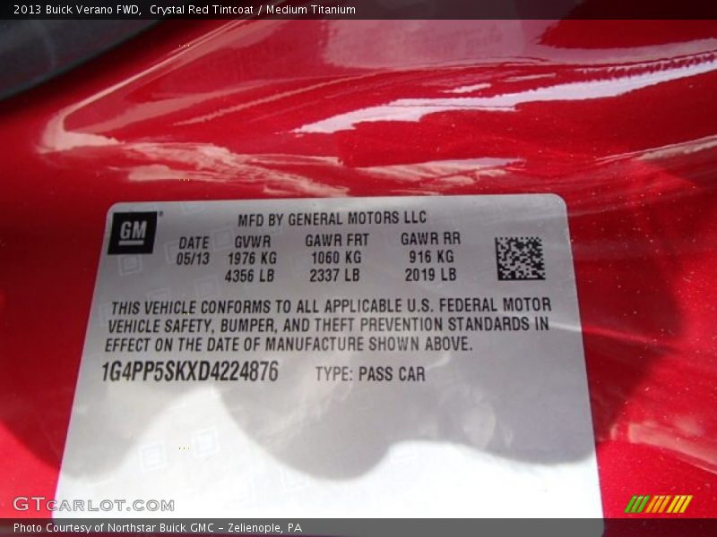 Crystal Red Tintcoat / Medium Titanium 2013 Buick Verano FWD