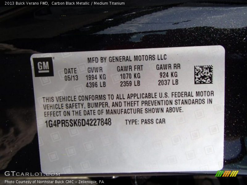 Carbon Black Metallic / Medium Titanium 2013 Buick Verano FWD