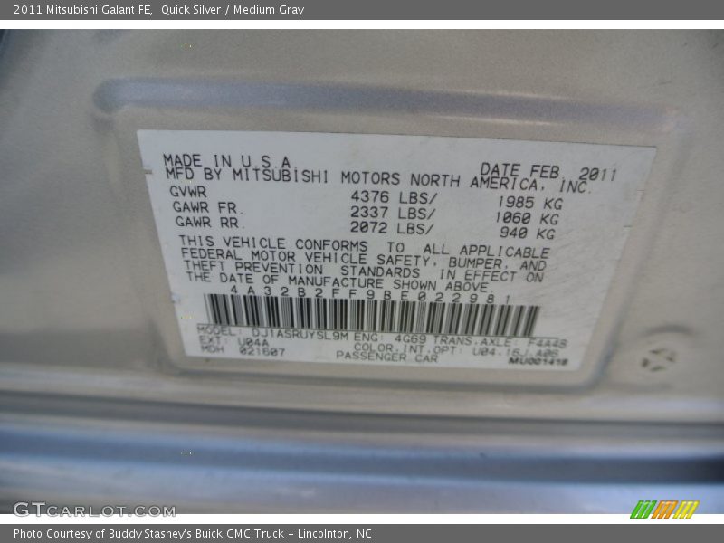 Quick Silver / Medium Gray 2011 Mitsubishi Galant FE