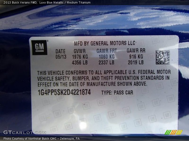 Luxo Blue Metallic / Medium Titanium 2013 Buick Verano FWD