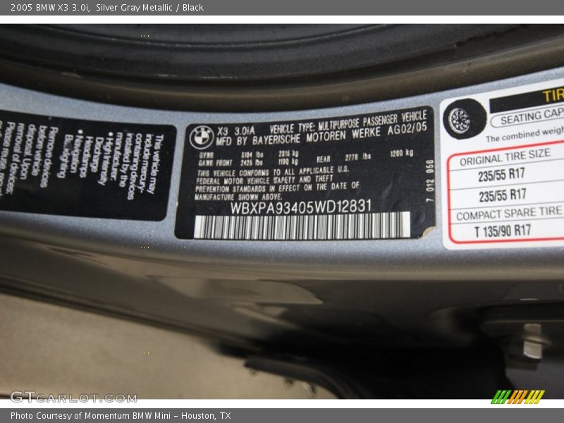 Silver Gray Metallic / Black 2005 BMW X3 3.0i