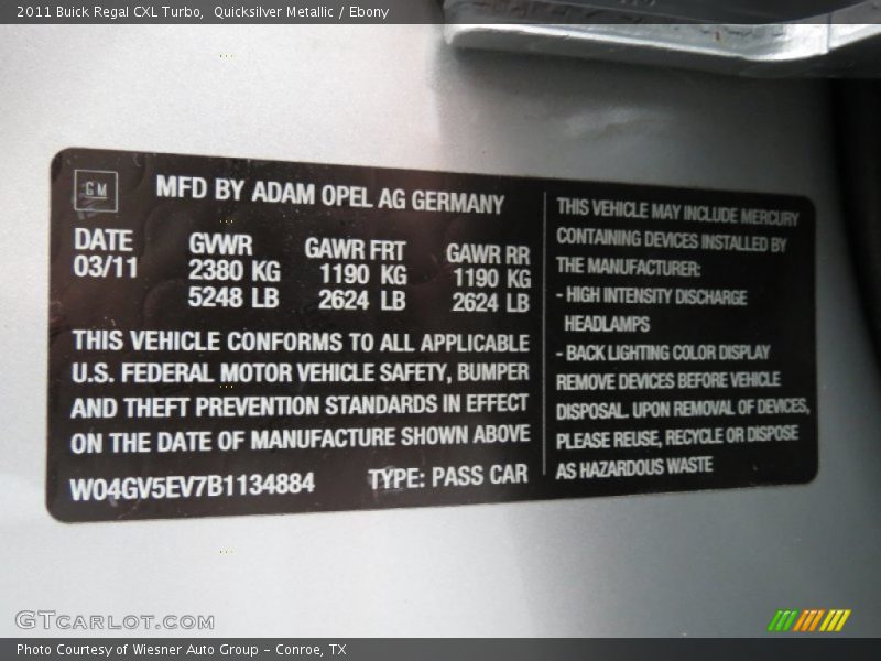 Quicksilver Metallic / Ebony 2011 Buick Regal CXL Turbo