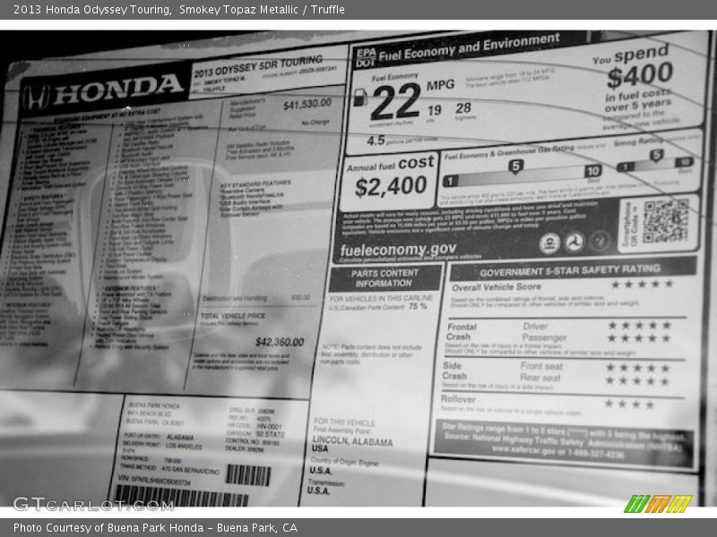 Smokey Topaz Metallic / Truffle 2013 Honda Odyssey Touring