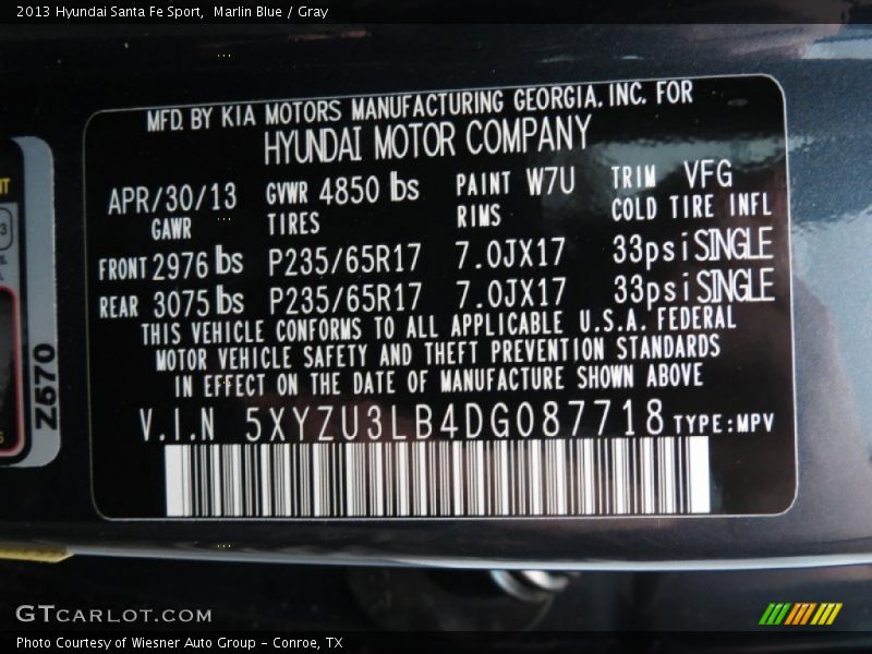 Marlin Blue / Gray 2013 Hyundai Santa Fe Sport