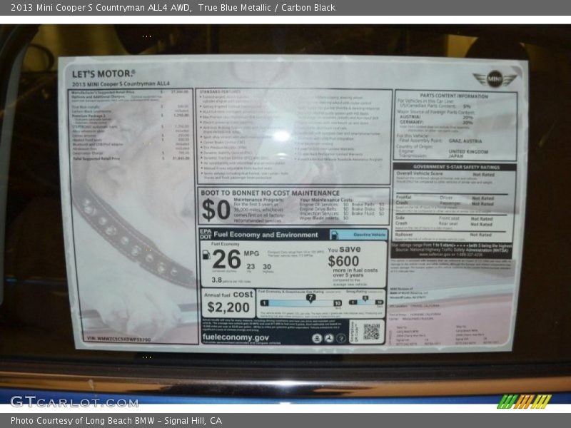 True Blue Metallic / Carbon Black 2013 Mini Cooper S Countryman ALL4 AWD