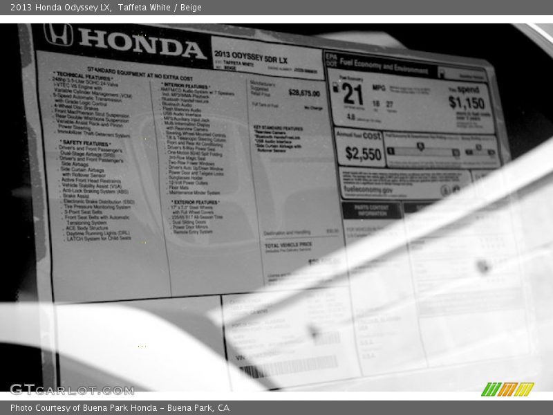 Taffeta White / Beige 2013 Honda Odyssey LX