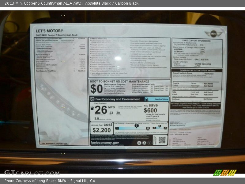 Absolute Black / Carbon Black 2013 Mini Cooper S Countryman ALL4 AWD
