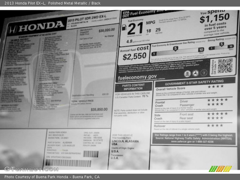 Polished Metal Metallic / Black 2013 Honda Pilot EX-L