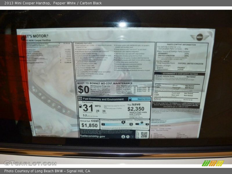 Pepper White / Carbon Black 2013 Mini Cooper Hardtop