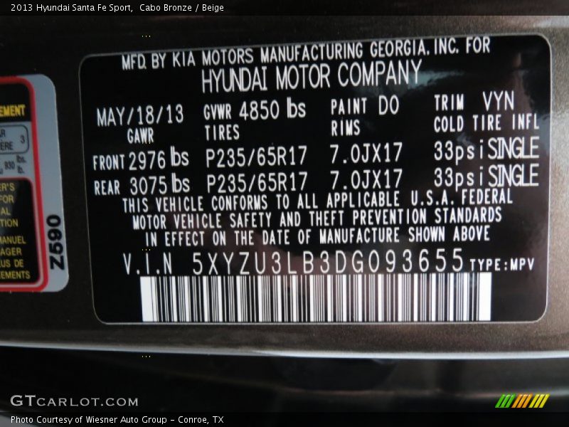 Cabo Bronze / Beige 2013 Hyundai Santa Fe Sport