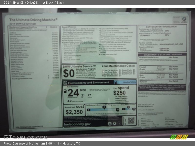 Jet Black / Black 2014 BMW X3 xDrive28i