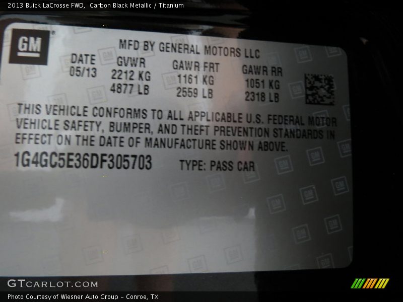 Carbon Black Metallic / Titanium 2013 Buick LaCrosse FWD