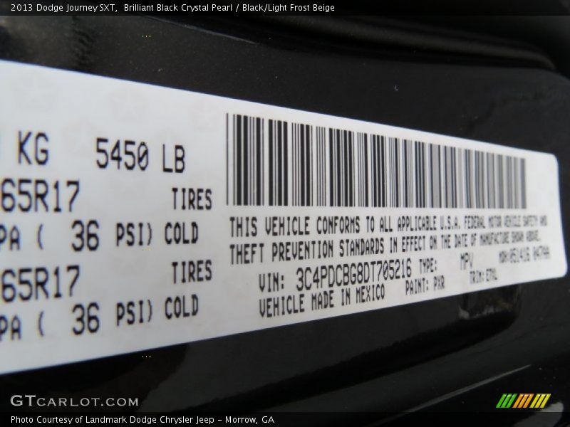 Brilliant Black Crystal Pearl / Black/Light Frost Beige 2013 Dodge Journey SXT