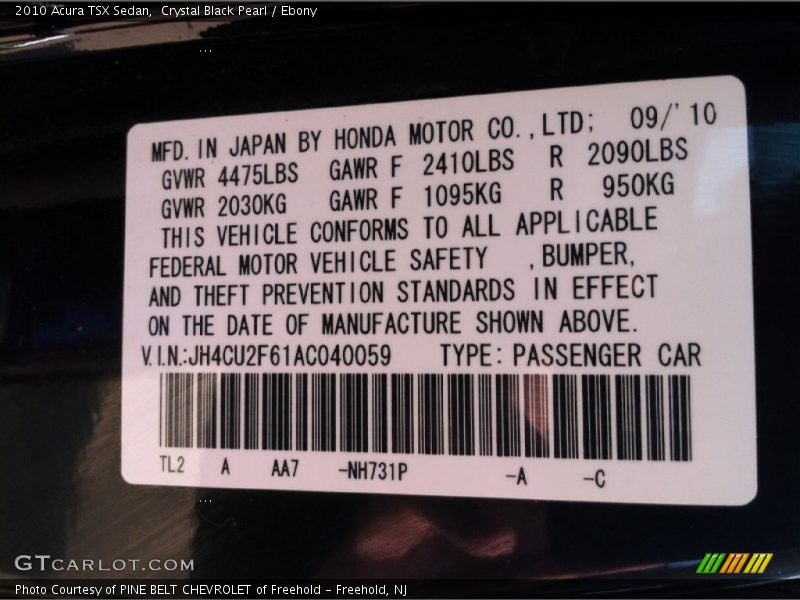 Crystal Black Pearl / Ebony 2010 Acura TSX Sedan