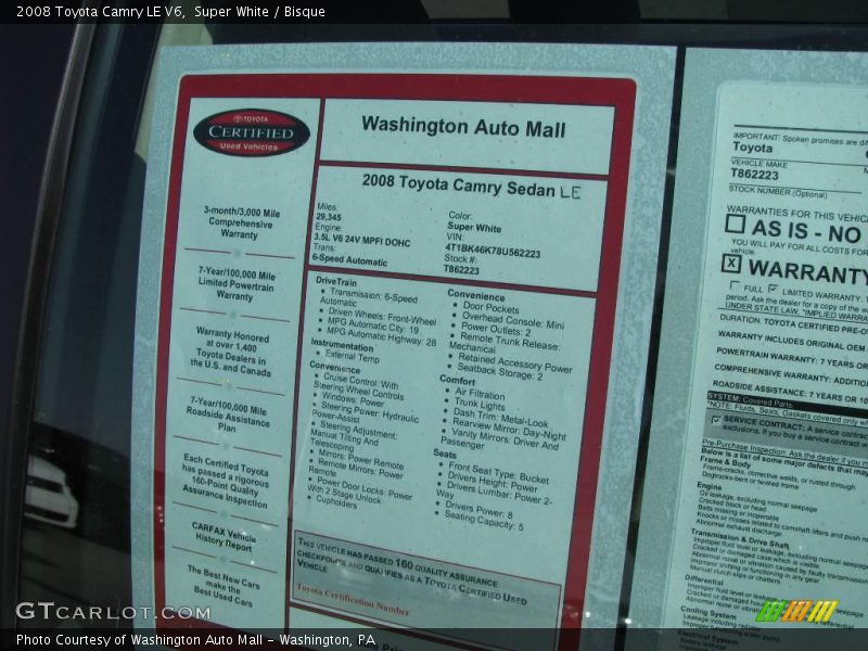 Super White / Bisque 2008 Toyota Camry LE V6