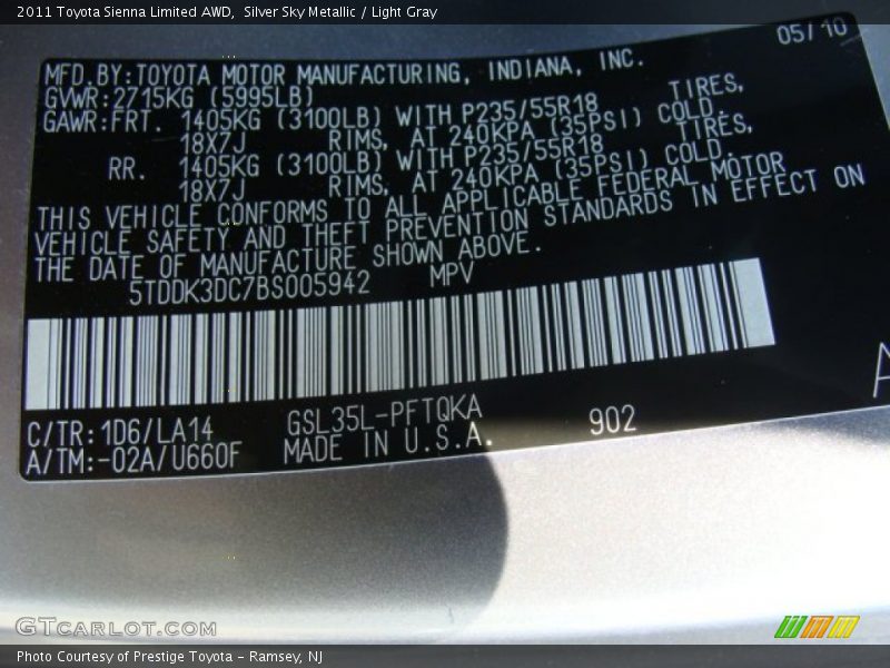 Silver Sky Metallic / Light Gray 2011 Toyota Sienna Limited AWD