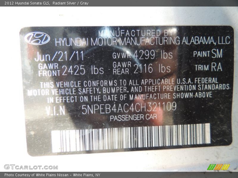 Radiant Silver / Gray 2012 Hyundai Sonata GLS
