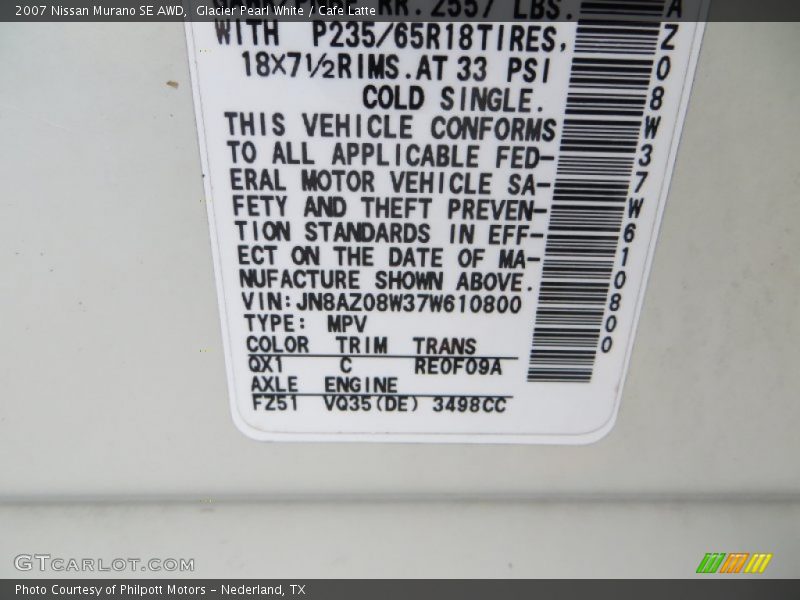 Glacier Pearl White / Cafe Latte 2007 Nissan Murano SE AWD