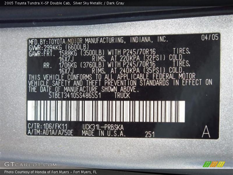 Silver Sky Metallic / Dark Gray 2005 Toyota Tundra X-SP Double Cab