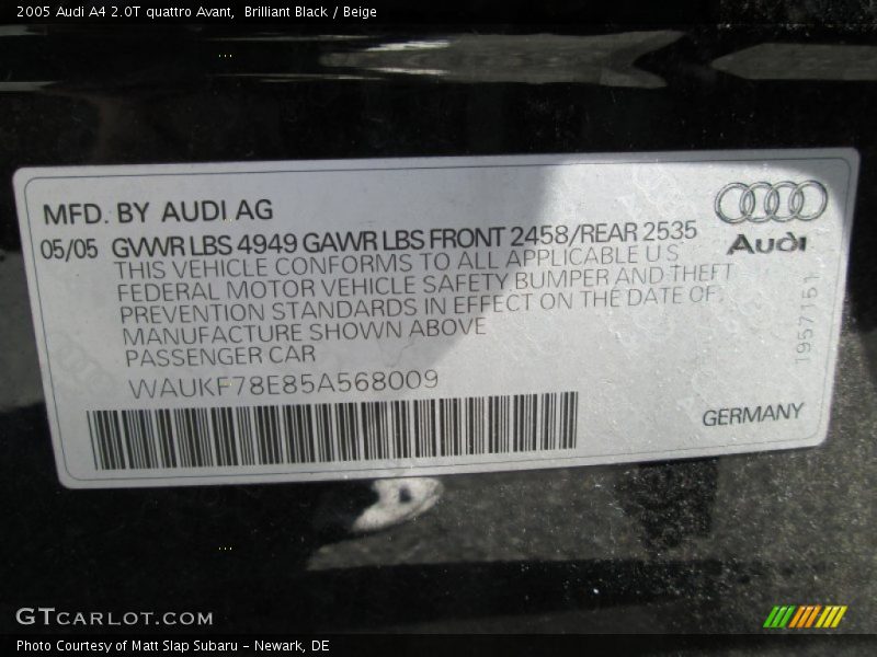 Brilliant Black / Beige 2005 Audi A4 2.0T quattro Avant