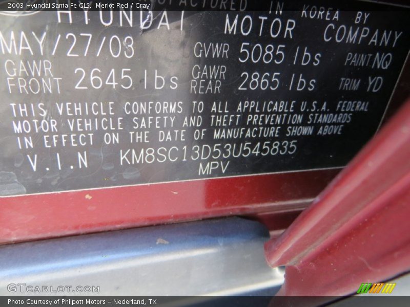 Merlot Red / Gray 2003 Hyundai Santa Fe GLS