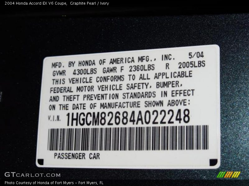 Graphite Pearl / Ivory 2004 Honda Accord EX V6 Coupe