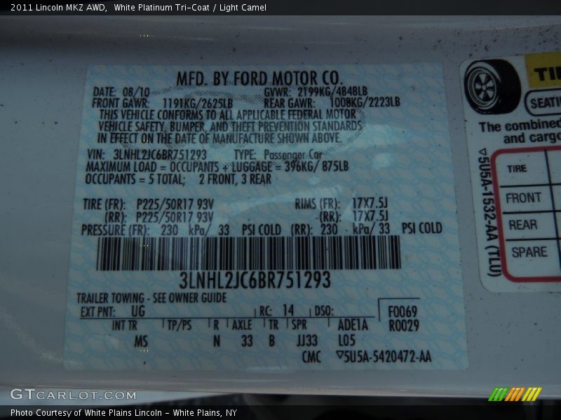 White Platinum Tri-Coat / Light Camel 2011 Lincoln MKZ AWD