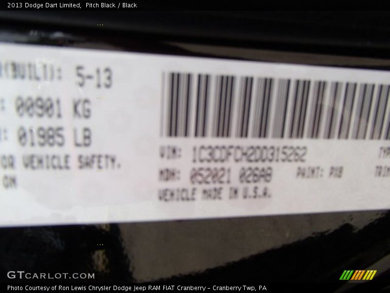 Pitch Black / Black 2013 Dodge Dart Limited