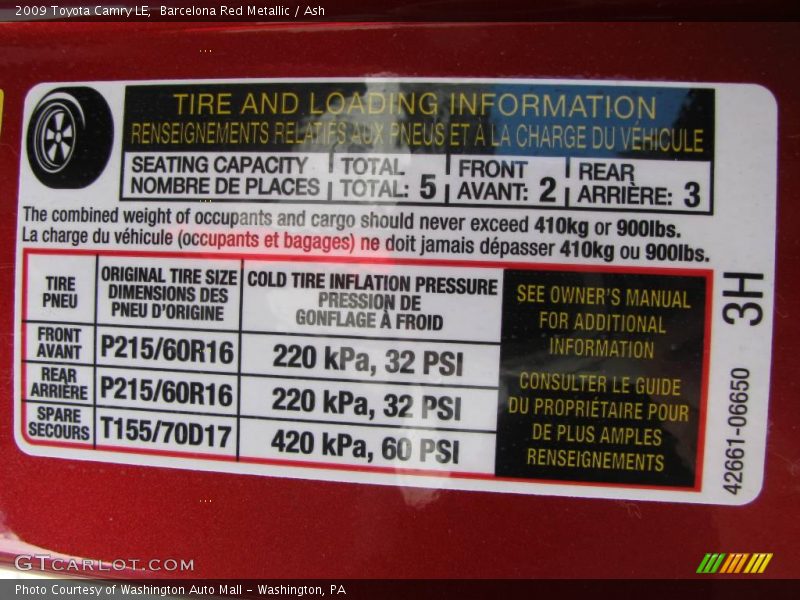 Barcelona Red Metallic / Ash 2009 Toyota Camry LE