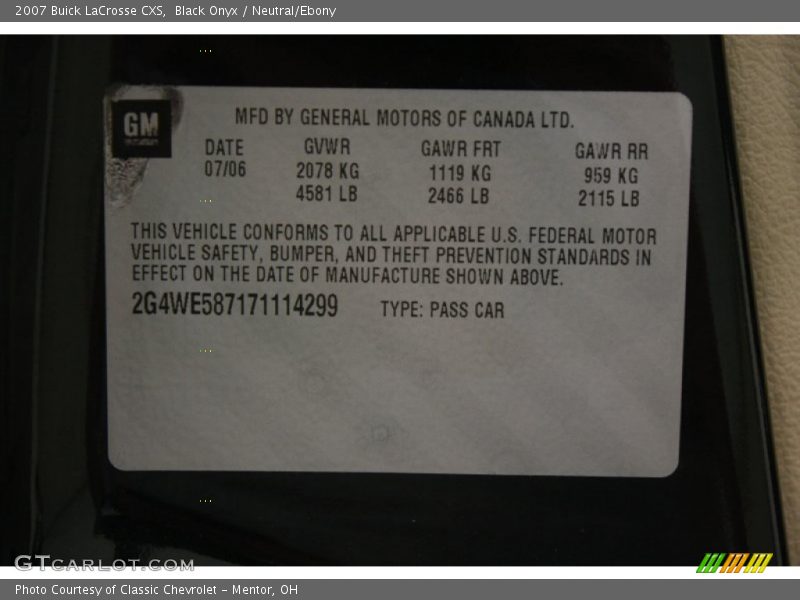 Black Onyx / Neutral/Ebony 2007 Buick LaCrosse CXS